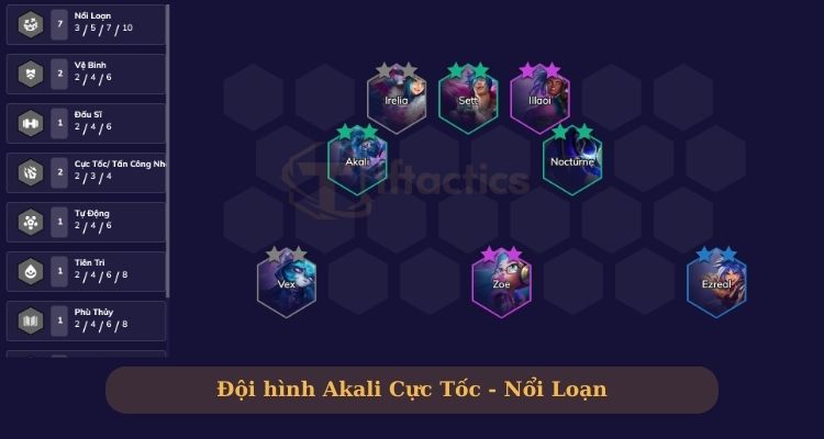 Đội hình Akali DTCL Cực Tốc - Nổi Loạn