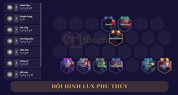 Đội hình Lux cùng các tướng Phù Thủy