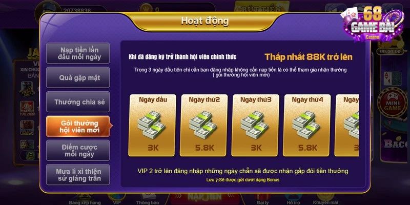 Tổng hợp các ưu đãi hấp dẫn đón chào thành viên 68 game bài